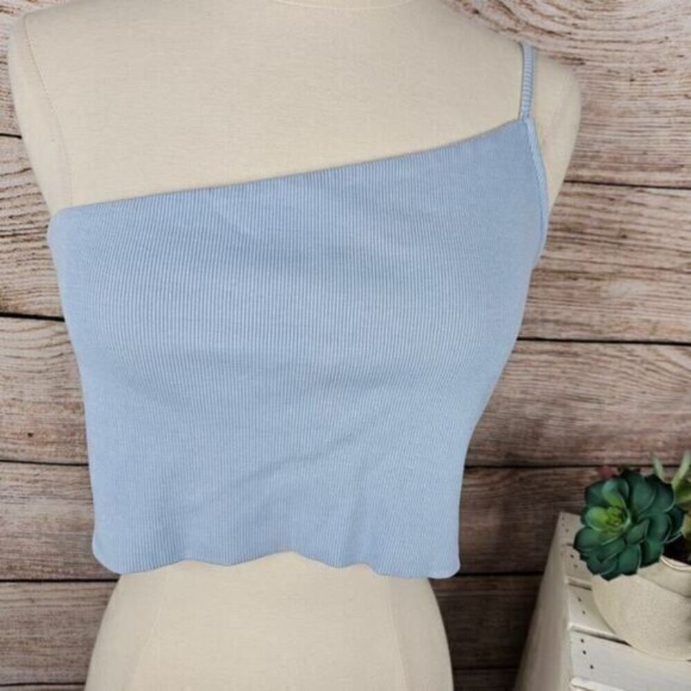 24colours Baby Blue One-Shoulder Ribbed Crop Top Women's Size S Sleeveless - Picture 2 of 6